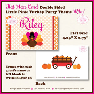 Pink Turkey Birthday Favor Party Card Tent Place Girl Little Gobble Thanksgiving Fall Autumn Boogie Bear Invitations Riley Theme Printed