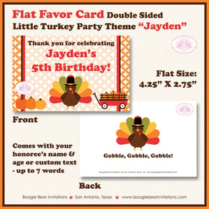 Little Turkey Birthday Favor Party Card Tent Place Girl Boy Gobble Thanksgiving Fall Autumn Boogie Bear Invitations Jayden Theme Printed