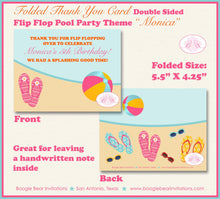 Load image into Gallery viewer, Flip Flop Pool Party Thank You Card Birthday Swim Girl Pink Splash Summer Swimming Beach Ball Boogie Bear Invitations Monica Theme Printed