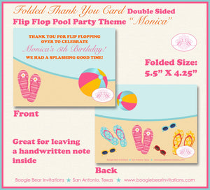 Flip Flop Pool Party Thank You Card Birthday Swim Girl Pink Splash Summer Swimming Beach Ball Boogie Bear Invitations Monica Theme Printed