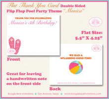 Load image into Gallery viewer, Flip Flop Pool Party Thank You Card Birthday Swim Girl Pink Splash Summer Swimming Beach Ball Boogie Bear Invitations Monica Theme Printed