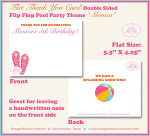 Flip Flop Pool Party Thank You Card Birthday Swim Girl Pink Splash Summer Swimming Beach Ball Boogie Bear Invitations Monica Theme Printed