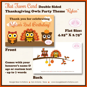 Thanksgiving Owls Birthday Party Card Favor Tent Place Food Tag Boy Girl Fall Harvest Autumn Pumpkin Boogie Bear Invitations Rylan Theme