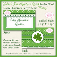 Load image into Gallery viewer, Lucky Shamrock Birthday Favor Party Card Appetizer Tent Place Food Tag St. Patrick&#39;s Day 4 Leaf Clover Boogie Bear Invitations Darcy Theme
