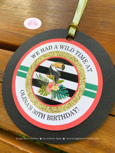 Load image into Gallery viewer, Tropical Paradise Party Favor Tags Birthday Girl Flamingo Toucan Pineapple Watermelon Teal Gold Coral Boogie Bear Invitations Olina Theme