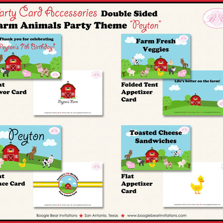 Farm Animals Birthday Favor Party Card Tent Place Girl Boy Country Red Barn Cow Pig Horse Chick Boogie Bear Invitations Peyton Theme Printed