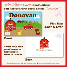 Load image into Gallery viewer, Fall Farm Birthday Favor Party Card Tent Place Girl Boy Red Barn Brown Country Truck Pumpkin Boogie Bear Invitations Donovan Theme Printed
