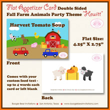 Load image into Gallery viewer, Fall Farm Animals Birthday Favor Party Card Tent Place Sign Pumpkin Barn Truck Tractor Harvest Boogie Bear Invitations Hewitt Theme Printed