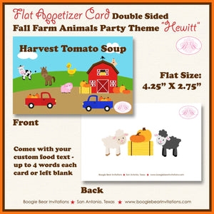 Fall Farm Animals Birthday Favor Party Card Tent Place Sign Pumpkin Barn Truck Tractor Harvest Boogie Bear Invitations Hewitt Theme Printed