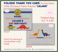 Load image into Gallery viewer, Little Dinosaur Birthday Party Thank You Card Boy Girl Blue Red Green Orange Yellow Jurassic Boogie Bear Invitations Leland Theme Printed