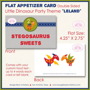 Little Dinosaur Birthday Favor Party Card Tent Place Food Appetizer Folded Tag Red Blue Green Boy Girl Boogie Bear Invitations Leland Theme