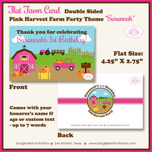 Load image into Gallery viewer, Pink Farm Birthday Favor Party Card Tent Appetizer Place Girl Fall Barn Pumpkin Truck Tractor Boogie Bear Invitations Susannah Theme Printed