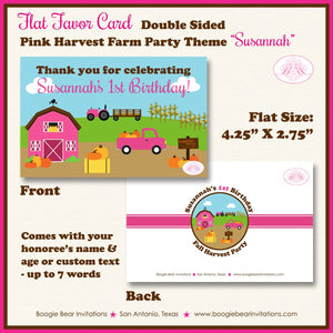Pink Farm Birthday Favor Party Card Tent Appetizer Place Girl Fall Barn Pumpkin Truck Tractor Boogie Bear Invitations Susannah Theme Printed
