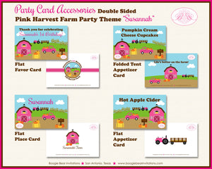 Pink Farm Birthday Favor Party Card Tent Appetizer Place Girl Fall Barn Pumpkin Truck Tractor Boogie Bear Invitations Susannah Theme Printed