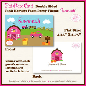 Pink Farm Birthday Favor Party Card Tent Appetizer Place Girl Fall Barn Pumpkin Truck Tractor Boogie Bear Invitations Susannah Theme Printed