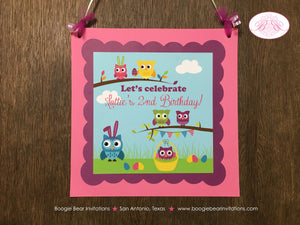 Easter Owls Birthday Party Door Banner Girl Boy Spring Pastel Egg Hunt Painting Woodland Decorating Boogie Bear Invitations Lottie Theme