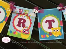 Load image into Gallery viewer, Easter Owls Happy Birthday Party Banner Girl Boy Woodland Animals Pastel Egg Hunt Decorating Painting Boogie Bear Invitations Lottie Theme