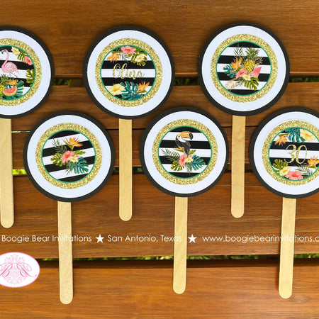Tropical Paradise Birthday Party Cupcake Toppers Girl Flamingo Toucan Bird Pineapple Teal Gold Coral Zoo Boogie Bear Invitations Olina Theme