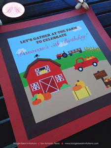 Fall Farm Harvest Birthday Door Banner Pumpkin Girl Boy Autumn Red Barn Country Ranch Tractor Truck Boogie Bear Invitations Donovan Theme