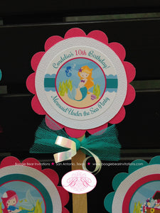 Pink Mermaid Birthday Party Cupcake Toppers Ocean Swim Pool Under The Sea Swimming Pool Pink Teal Tag Boogie Bear Invitations Cordelia Theme