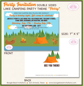 Lake Camping Birthday Party Invitation Forest Girl Boy Tent Camp Wilderness Boogie Bear Invitations Perry Theme Paperless Printable Printed
