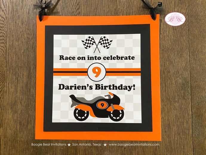 Orange Motorcycle Road Birthday Door Banner Black Party Boy Girl Motocross Enduro Sports Race Track Kid Boogie Bear Invitations Darien Theme