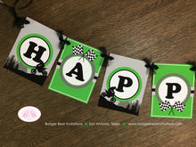 Load image into Gallery viewer, Green Dirt Bike Birthday Party Package Racing Boy Girl Checkered Flag Black Motocross Enduro Motorcycle Boogie Bear Invitations Dwayne Theme