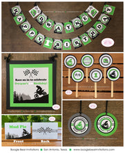 Load image into Gallery viewer, Green Dirt Bike Birthday Party Package Racing Boy Girl Checkered Flag Black Motocross Enduro Motorcycle Boogie Bear Invitations Dwayne Theme