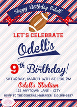 Load image into Gallery viewer, Football Red Blue Birthday Party Invitation High School Team Pro Sports Game Boogie Bear Invitations Odell Theme Paperless Printable Printed
