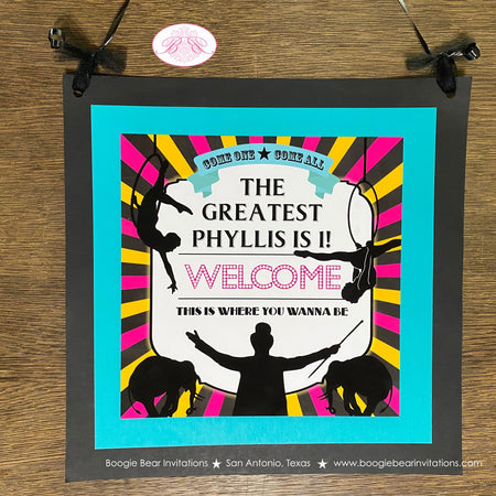 Circus Showman Party Door Banner Birthday Animals Pink Girl Greatest Show on Earth Big Top Trapeze Kid Boogie Bear Invitations Phyllis Theme