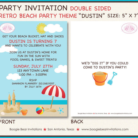 Retro Beach Birthday Party Invitation Swimming Ocean Pool Splash Girl Boy Boogie Bear Invitations Paperless Printable Printed Dustin Theme