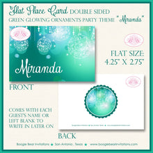 Load image into Gallery viewer, Green Glowing Ornament Birthday Party Favor Card Appetizer Food Place Sign Label Teal Aqua Turquoise Boogie Bear Invitations Miranda Theme