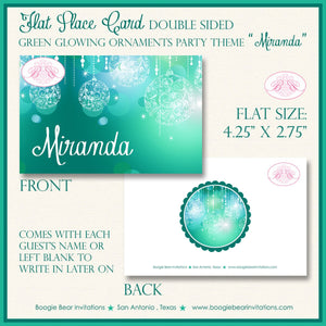 Green Glowing Ornament Birthday Party Favor Card Appetizer Food Place Sign Label Teal Aqua Turquoise Boogie Bear Invitations Miranda Theme