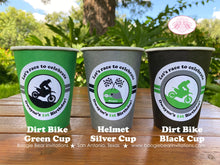 Load image into Gallery viewer, Green Dirt Bike Birthday Party Beverage Cups Paper Drink Black Silver Black Racing Motocross Enduro Cup Boogie Bear Invitations Dwayne Theme