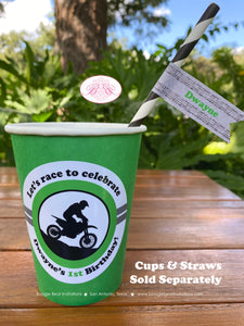 Green Dirt Bike Birthday Party Beverage Cups Paper Drink Black Silver Black Racing Motocross Enduro Cup Boogie Bear Invitations Dwayne Theme