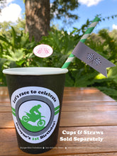 Load image into Gallery viewer, Green Dirt Bike Birthday Party Straws Pennant Paper Drink Black Silver Black Racing Motocross Enduro Boogie Bear Invitations Dwayne Theme