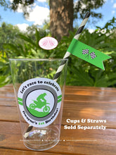 Load image into Gallery viewer, Green Dirt Bike Birthday Party Beverage Cups Plastic Drink Black Silver Black Racing Motocross Enduro Boogie Bear Invitations Dwayne Theme