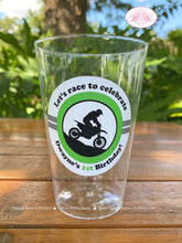 Load image into Gallery viewer, Green Dirt Bike Birthday Party Beverage Cups Plastic Drink Black Silver Black Racing Motocross Enduro Boogie Bear Invitations Dwayne Theme
