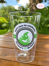 Load image into Gallery viewer, Green Dirt Bike Birthday Party Beverage Cups Plastic Drink Black Silver Black Racing Motocross Enduro Boogie Bear Invitations Dwayne Theme