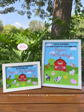 Load image into Gallery viewer, Farm Animals Birthday Party Sign Poster Girl Boy Red Barn Summer Country Petting Zoo Cow Pig Horse Duck Boogie Bear Invitations Peyton Theme