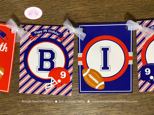 Football Happy Birthday Party Banner Red Blue Touchdown Game Sports Tackle Ball Pro Team Boy Girl Helmet Boogie Bear Invitations Odell Theme