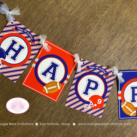 Football Happy Birthday Party Banner Red Blue Touchdown Game Sports Tackle Ball Pro Team Boy Girl Helmet Boogie Bear Invitations Odell Theme