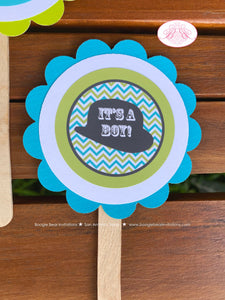 Little Man Baby Shower Cupcake Toppers Party Turquoise Teal Blue Lime Green Boy Little Man Mustache Bash Boogie Bear Invitations Remy Theme