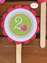 Load image into Gallery viewer, Pink Strawberry Birthday Party Cupcake Toppers Girl Garden Green Picking Red Berry Vine Sweet Picnic Boogie Bear Invitations Felicity Theme