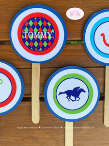 Horse Racing Party Cupcake Toppers Birthday Derby Argyle Jockey Equestrian Red Green Blue Boy Girl Sport Boogie Bear Invitations Tommy Theme
