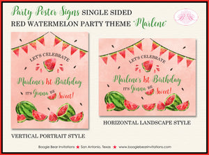 Red Watermelon Birthday Party Sign Poster Girl Boy One In a Melon Two Sweet Green Summer Kids Boogie Bear Invitations Marlene Theme