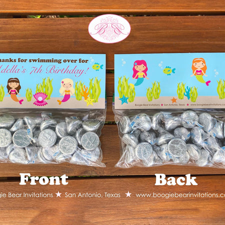 Mermaid Pool Party Treat Bag Toppers Folded Favor Girl Birthday Pink Swimming Pool Ocean Splash Boogie Bear Invitations Adella Theme