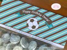 Load image into Gallery viewer, Soccer Birthday Party Treat Bag Toppers Folded Favor Game Green Blue Foot Ball Sports Kick It Boy Girl Boogie Bear Invitations Emery Theme
