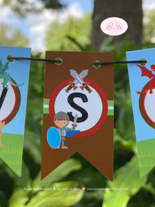 Dragon Knight Party Pennant Cake Banner Topper Birthday Boy Soldier Shield Red Brown Blue Flying Slayer Boogie Bear Invitations Lawson Theme