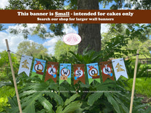 Load image into Gallery viewer, Dragon Knight Party Pennant Cake Banner Topper Birthday Boy Soldier Shield Red Brown Blue Flying Slayer Boogie Bear Invitations Lawson Theme